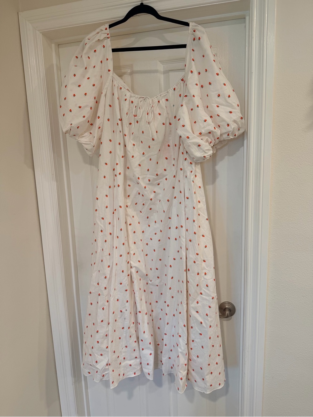 Selkie White Midi Dress with Red Strawberry Print